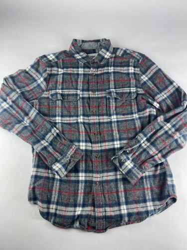 goodfellow blue gray plaid button down flannel mens medium LS 100% Cotton