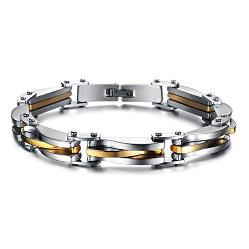 Bracelet Gourmette Homme Acier Inoxydable - Alu argent - Doré à maillon robuste - Imagen 1 de 4