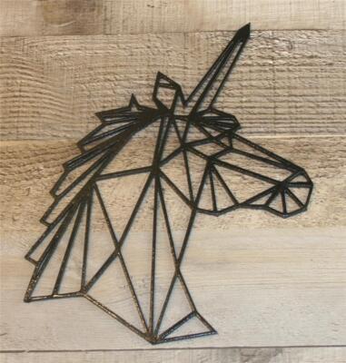Unicorn Head Geometric 2D Wall Decor 3D Printed 9x6 Wall Art Minimalist Line Art