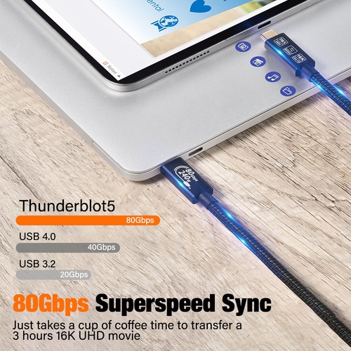 USB C to USB C Charging Cable 240W 80Gbps Data Thunderbolt 5 16K@60Hz USB4 Cord - Picture 3 of 10