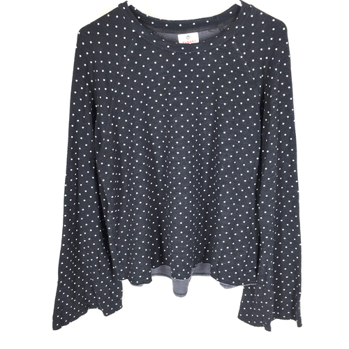 Anthropologie Sundry Polka Dot Pullover Sweatshirt 3 US L Black Flare Sleeve