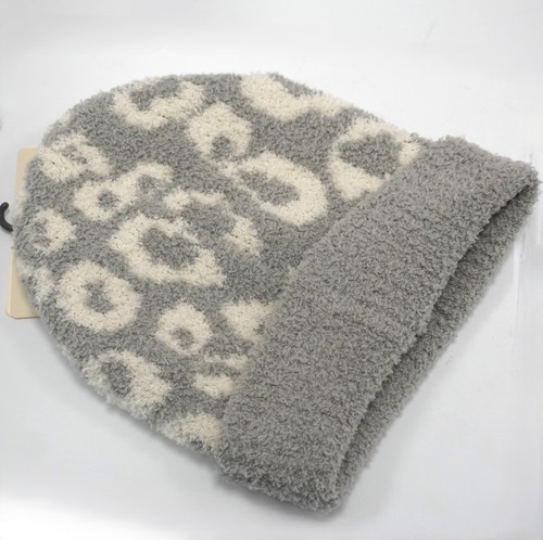 ComfyLuxe Niños - Gorro Patrón Leapord, Puño Acanalado - Gris/Marfil Microfibra *NUEVO CON ETIQUETAS - Imagen 2 de 9