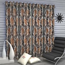 New 4 Piece Eyelet Door Curtain Set - 7 feet Brown