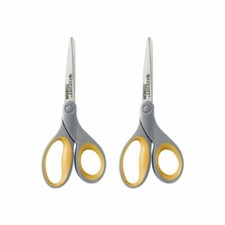 Westcott 13901 8 inch Straight Titanium Bonded Scissors, Gray/Yellow, 2 Per Pack