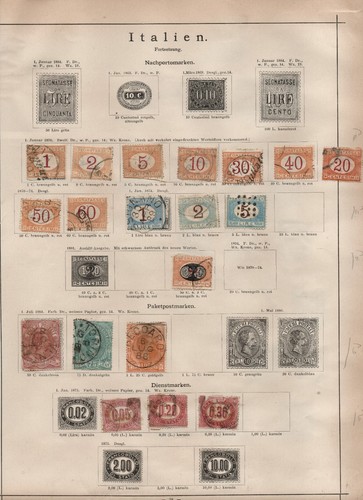 Italy Italien Stamps on 2 sides of old album page 1870 onwards