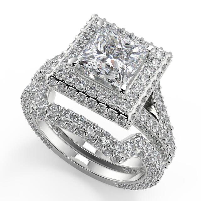 2.8 Ct Princess Cut 3 Row Pave Diamond Engagement Ring I1 H Treated 2.8 Ct Princess Cut 3 Row Pave Diamond Engagement Ring I1 H Treated