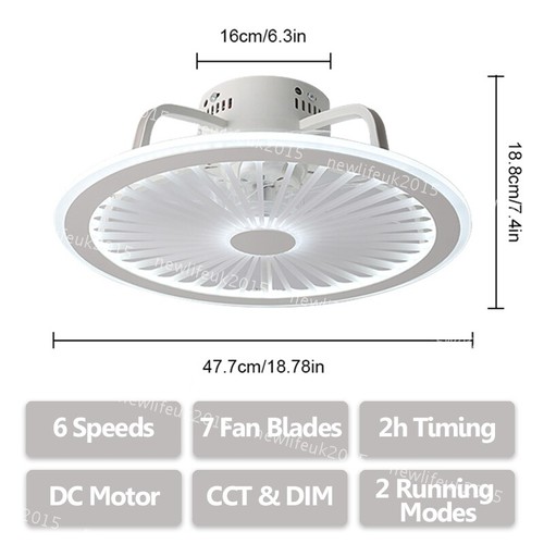 LED Ceiling Light with 6-Speed Reversible Fan Round Living Room Remote Control - Picture 2 of 12