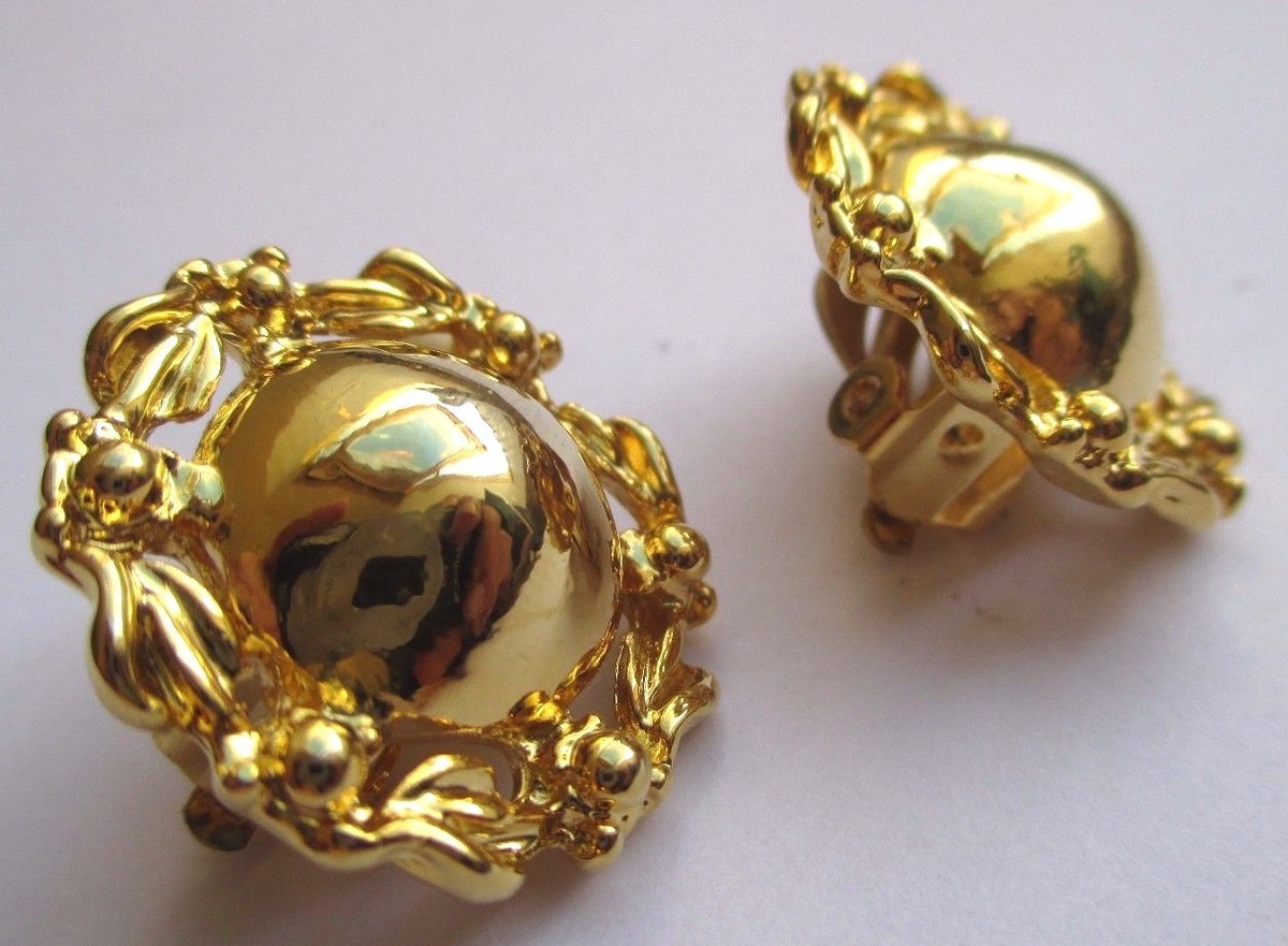 Boucles D'oreilles Clips Rétro Or - Relief Brillant Modèle 2755 - Occasion Bon état