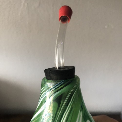 Hummingbird feeder blown glass green and white swirls - Picture 10 of 12
