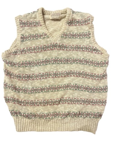 Vtg Lord Jeff Sweater Vest Womens M Beige Pink Linen Ireland Cottagecore Granny