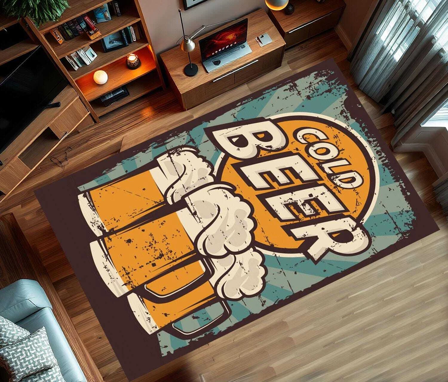 Beer Pattern Rug,Kitchen Rug,Drink Desing Rug, Washable Kitchen Rug