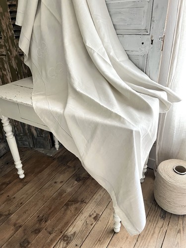 Antique LARGE FrenchTROUSSEAU floppy LINEN FIL sheet TT mono c1880 - Picture 18 of 24
