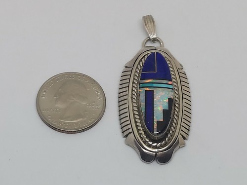 Vintage Native American FRANCIS Sterling Silver Gemstone Inlay Pendant Signed - 第 6/10 張圖片