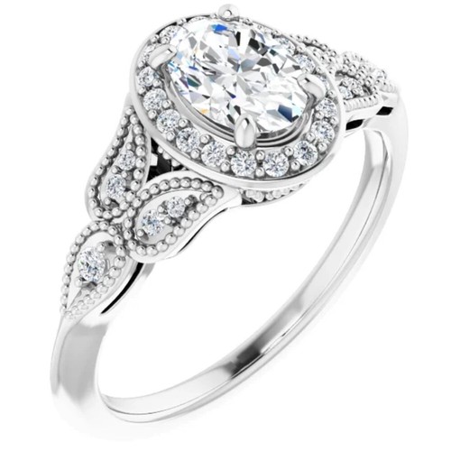 1 1/3 Ct Oval Diamond Halo Engagement Ring 14k White Gold Lab Grown - Picture 4 of 17