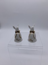 Juego De Colección De 2 Campanas De Porcelana Miniatura Boda Paloma Amor Y Paz Acento Dorado