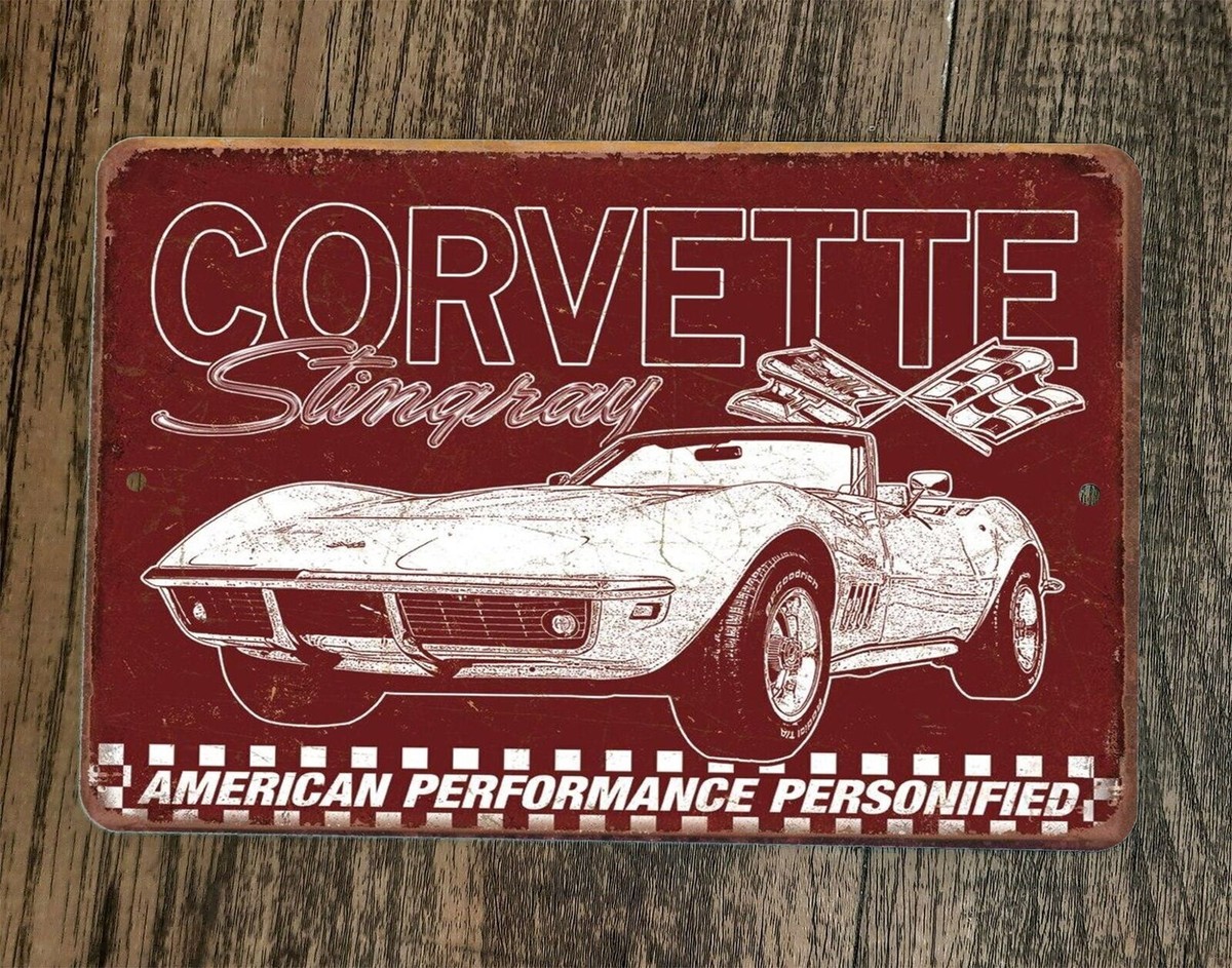 plaque corvette cabriolet rouge et blanche 40x30 cm tole avec logo ovale