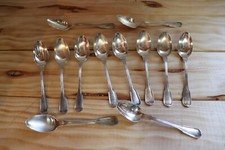 Ensemble de 12 cuillères à café , dessert en métal Argenté ( poinçon S M 12 ?? )