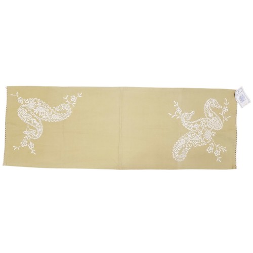 April Cornell Home Collection Table Runner Scarf Green White Embroidered Paisley - Picture 1 of 5