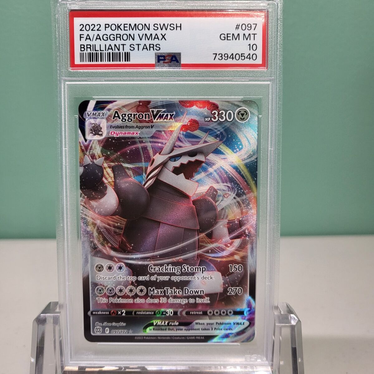 PSA 10 Aggron VMAX 097/172 Brilliant Stars FULL ART GEM MINT PSA 10 Aggron VMAX 097/172 Brilliant Stars FULL ART GEM MINT