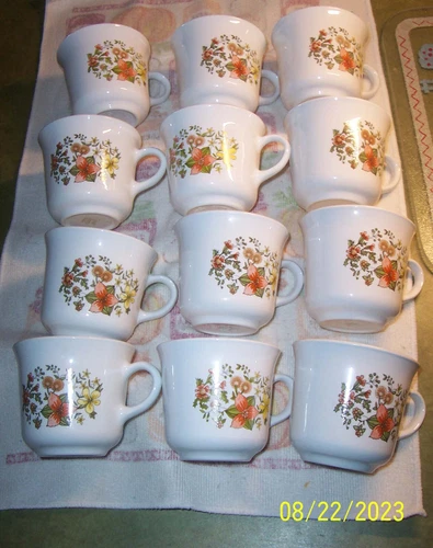 (Set of 12) Vintage Corning Ware Coffee/Tea Cups/Mugs  - Indian Summer - L@@K !