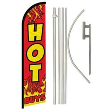 Hot Buys Windless Full Curve Advertising Sale Banner Flag  Pole Kit Red 