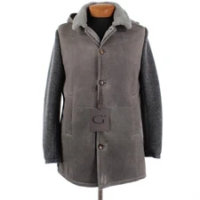 Gimo's NWD 100% Leather Shearling Hooded Jacket Size 50 (40 US) In Gray
