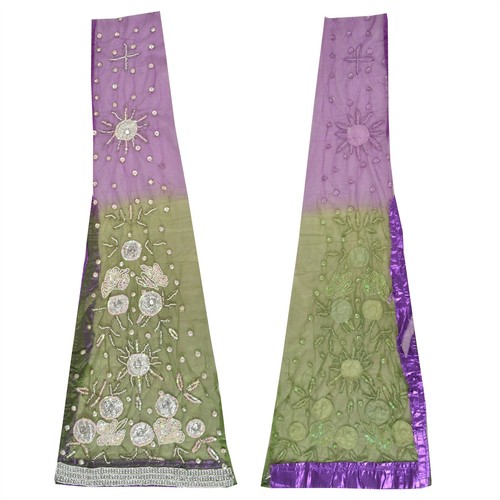 Sanskriti Vintage Design Fabric Hand Beaded Craft Green/Lavender Sequins Work - Picture 5 of 10