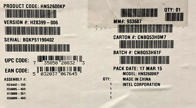 Intel HNS2600KP Custom 6.4'' x 17.7'' Socket R3 Rack Compute Module NEW OPEN BOX