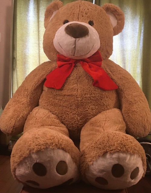 Plush 7 Foot Teddy Bear (Beige) With Red Bow on the chest | eBay
