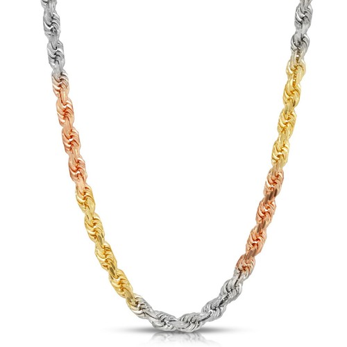 14k Solid Gold Chain TriColor Rope Chain Necklace All Sizes eBay