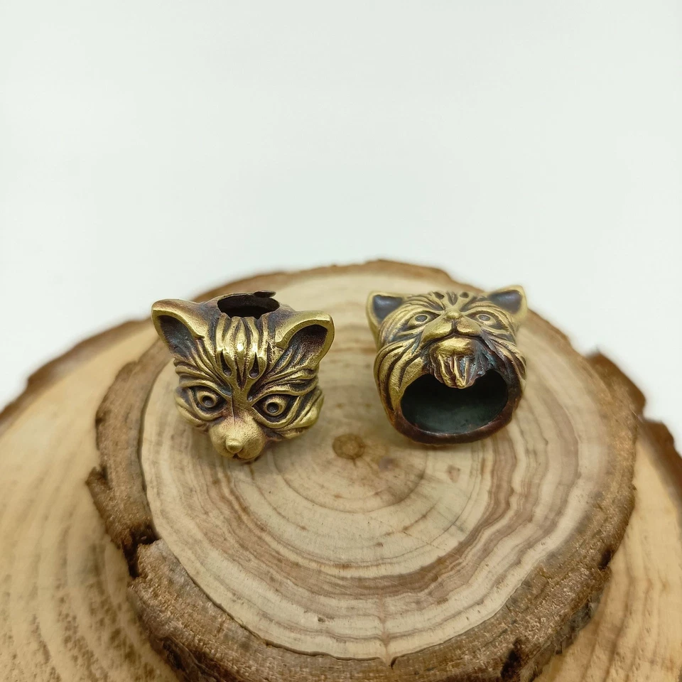 Latón Leopardo Gato Paracord Cuentas Cordón Cuchillo Cuentas Llavero Colgante Foto 4 de 4