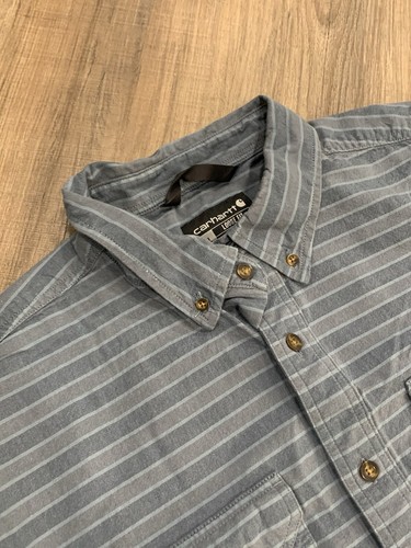 Carhartt Button Up Shirt Mens XL Striped Loose Fit Mid weight Front Pocket