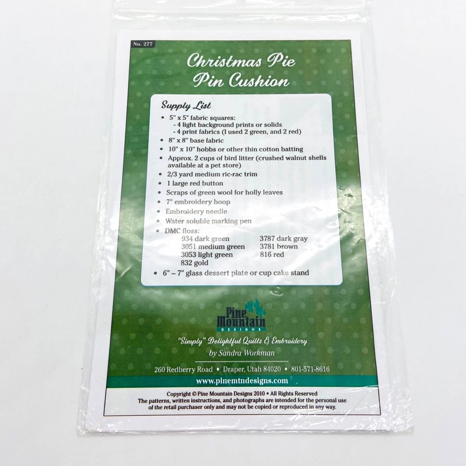 Christmas Pie Pin Cushion Pattern Instructions 6x3 Sewing Embroidery Sealed NWT - Image 3 of 4