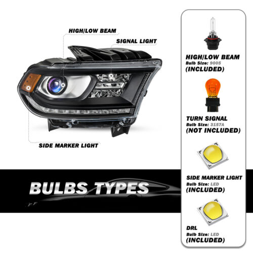 For 2014-2020 Dodge Durango Black Trim Halogen Headlight W/ LED DRL - Picture 23 of 28