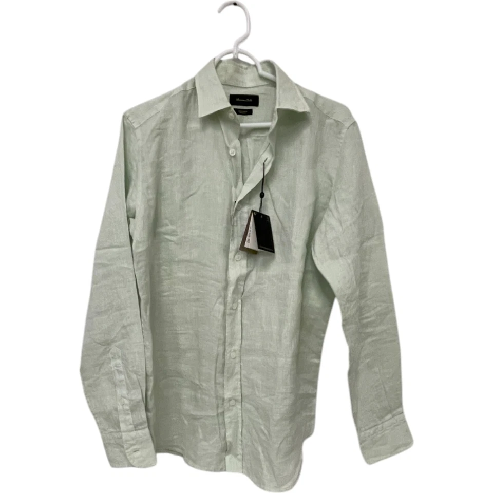 Camisa con botones Massimo Dutti para hombre talla S verde lino manga larga 0186/450 nueva con etiquetas Foto 2 de 4