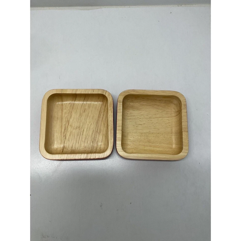 Juego de 2 cuencos de madera de bambú con rojo Foto 2 de 3