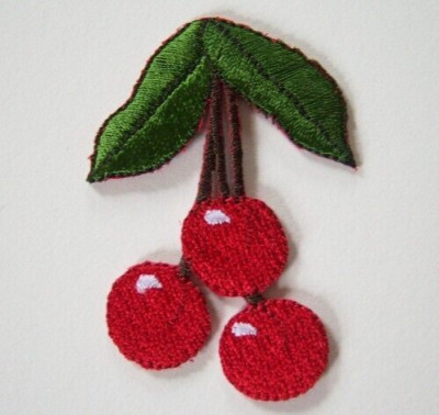 Wright's Red Cherries 1 5/8'' x 2 1/4'' Iron On Appliques wp-171