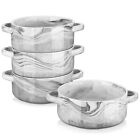 Malacasa 4-Piece Marble Grey Soup Bowls with Handles Porcelain Cereal Bowl Set