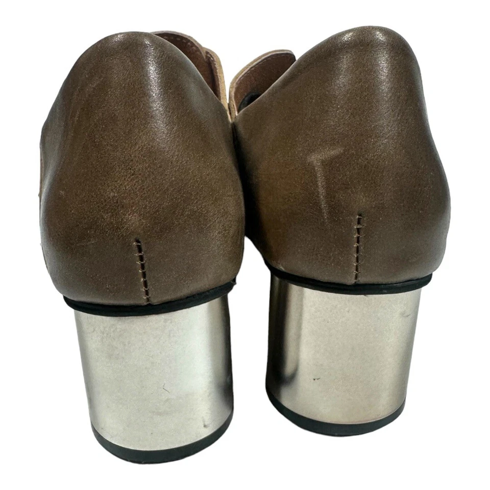 Sapato Feminino All Black 7.5 UE 38 Couro Bege Salto Metálico Prata - Imagem 4 de 4