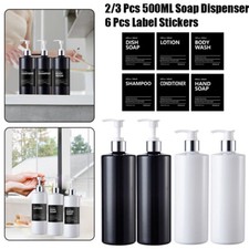 2/3 Pcs 500ml Pump Soap Dispenser Refillable Lotion Shampoo Bottle with 6 Labels