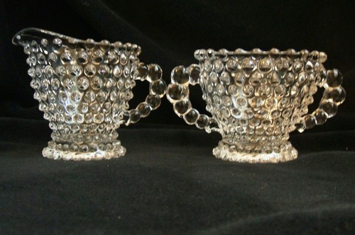 Vintage Duncan & Miller Hobnail Individual Mini Cream Creamer and Sugar Bowl