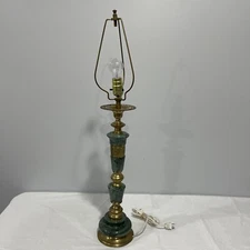 Mid-Century James Mont Style Green Marble and Bronze Column Table Lamp Art Deco