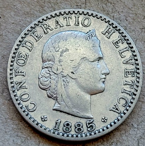 1885 B Switzerland 20 Rappen World Coin;