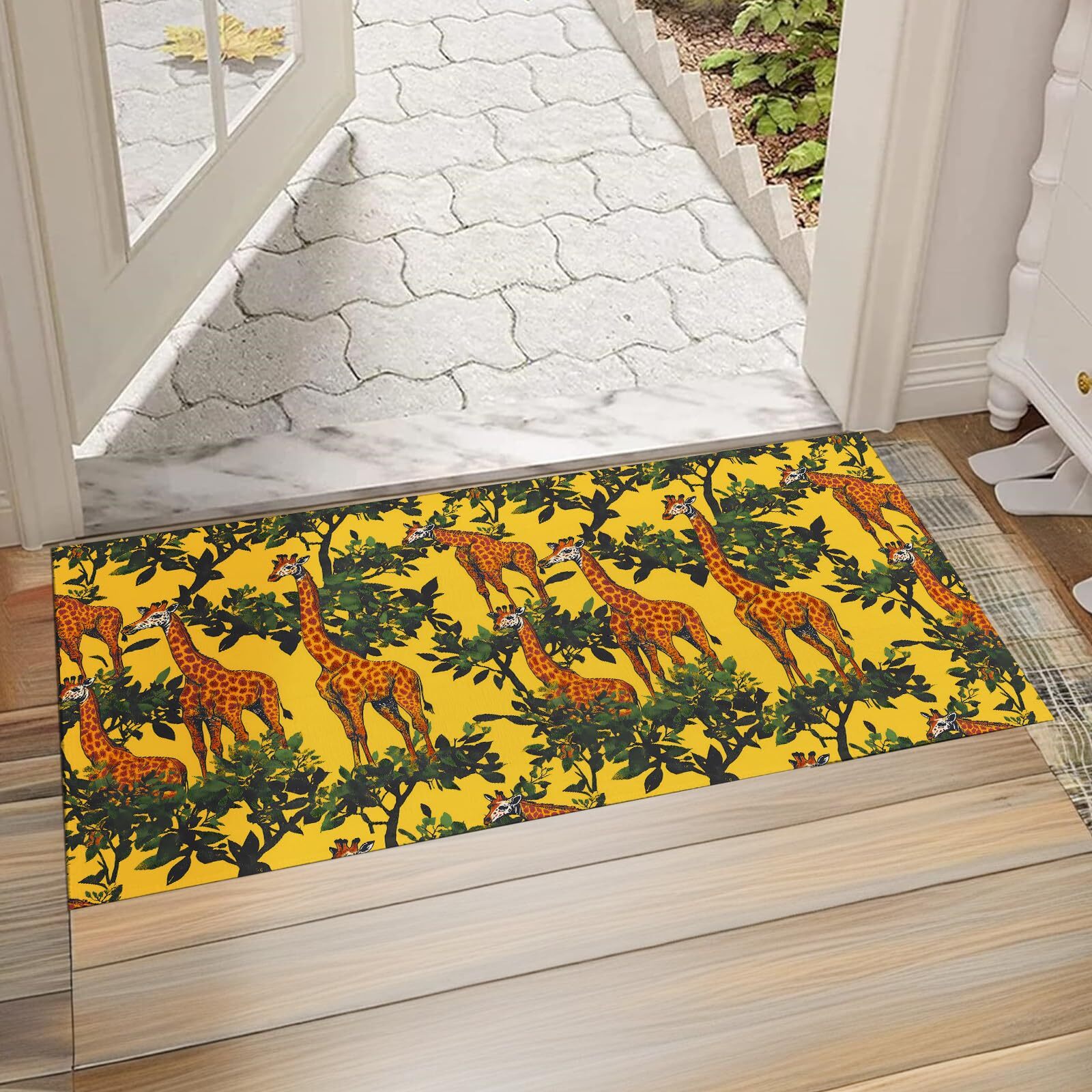 Giraffe Print Non-Slip Front Door Mat 17x29.5 Inch Non-Woven Fabric Doormat