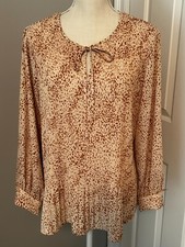 VERA WANG~SIMPLY VERA~LARGE~TOFFEE BROWN & CREAM PLEATED DRESSY TUNIC TOP-BLOUSE