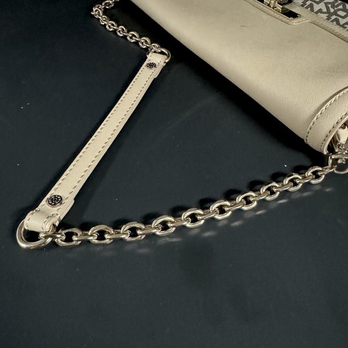 DKNY Clutch Purse Taupe Nude Brown Detachable Chain Logo Shoulder Bag Read* - Picture 9 of 14