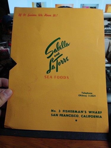 1940's Sabella and La Torre Sea Foods Restaurant Menu Fisherman's Wharf SF Cali - Picture 1 of 11