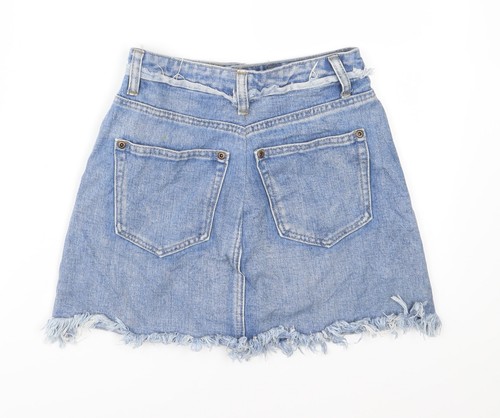 Boohoo Womens Blue Cotton Blend A-Line Skirt Size 6 - Picture 2 of 12