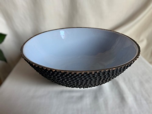 Aldo Londi for Bitossi, 1950 Italian ceramic bowl. pale blue and primitive. 10.5 - Picture 2 of 7