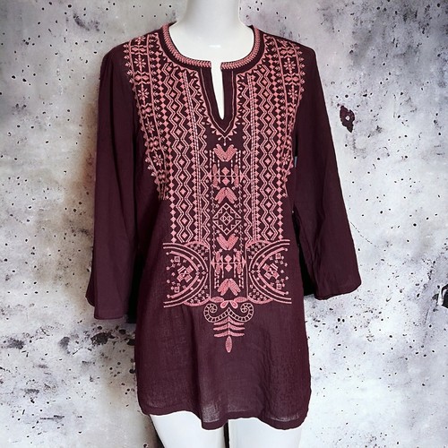 New Pure J Jill Embroidered Cotton Tunic Acai Cactus Size XS Bohemian Blouse NWT
